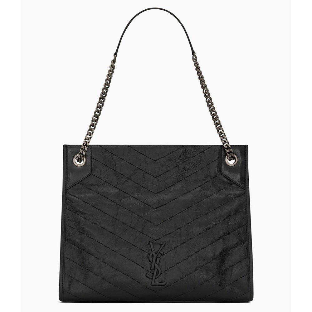 Saint Laurent Womens Shoulder Black Leather Niki Medium Tote Bag Chain